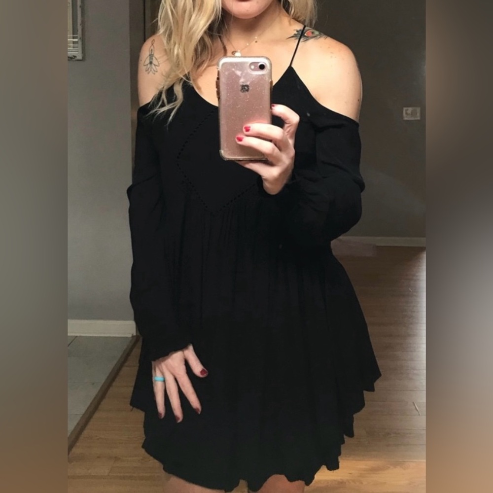 Romeo & Juliet Couture Black Cold Shoulder Fit Flare‎ Goth Chic Dress M 6 8 10